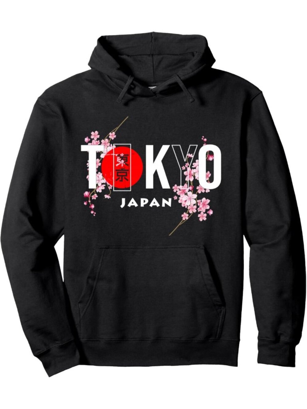 Sakura Flowers Pullover Hoodie with Calligraphy Design - Tokyo & Japan Style